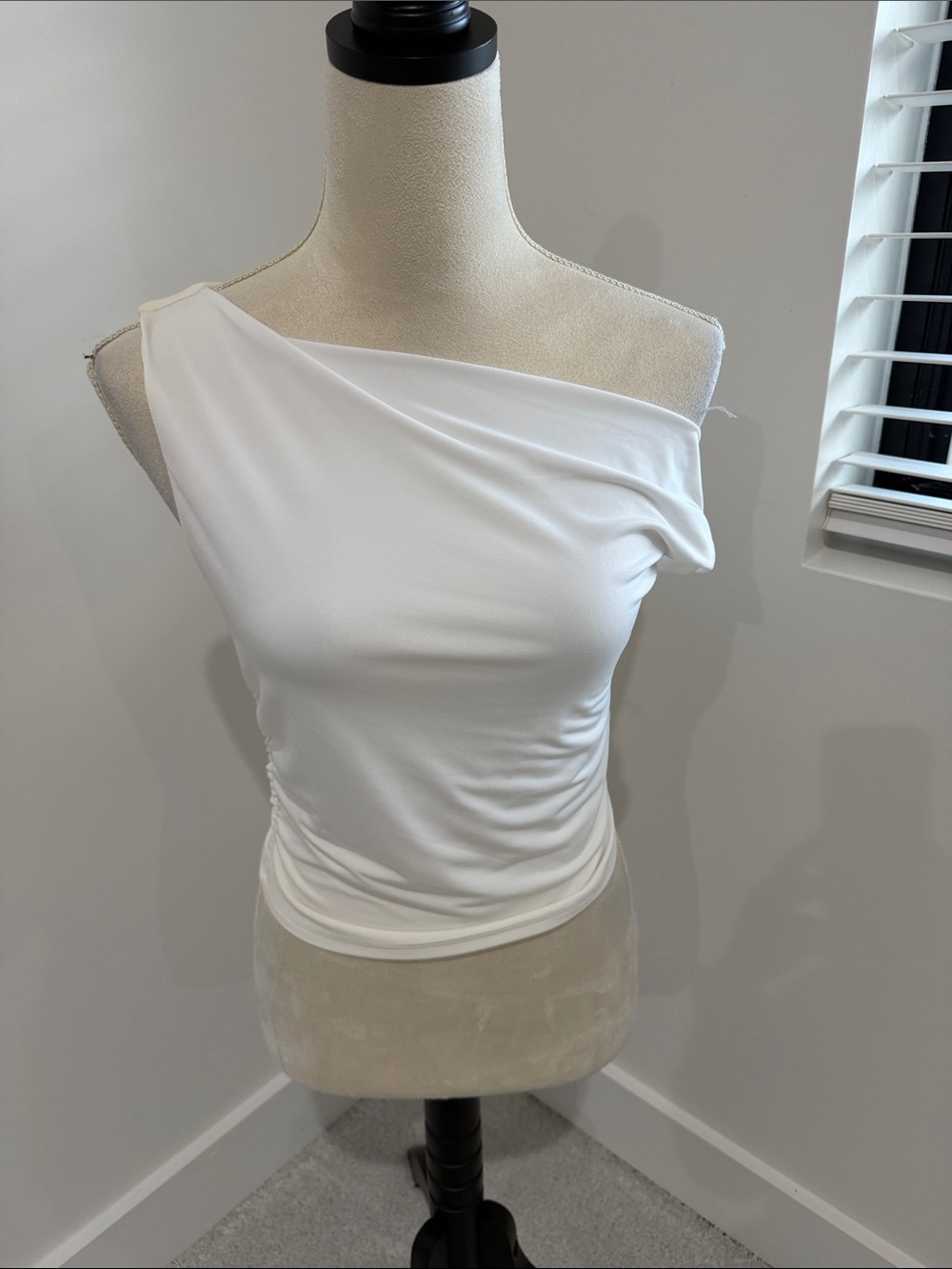 Garage White Asymmetric One-Shoulder Tank